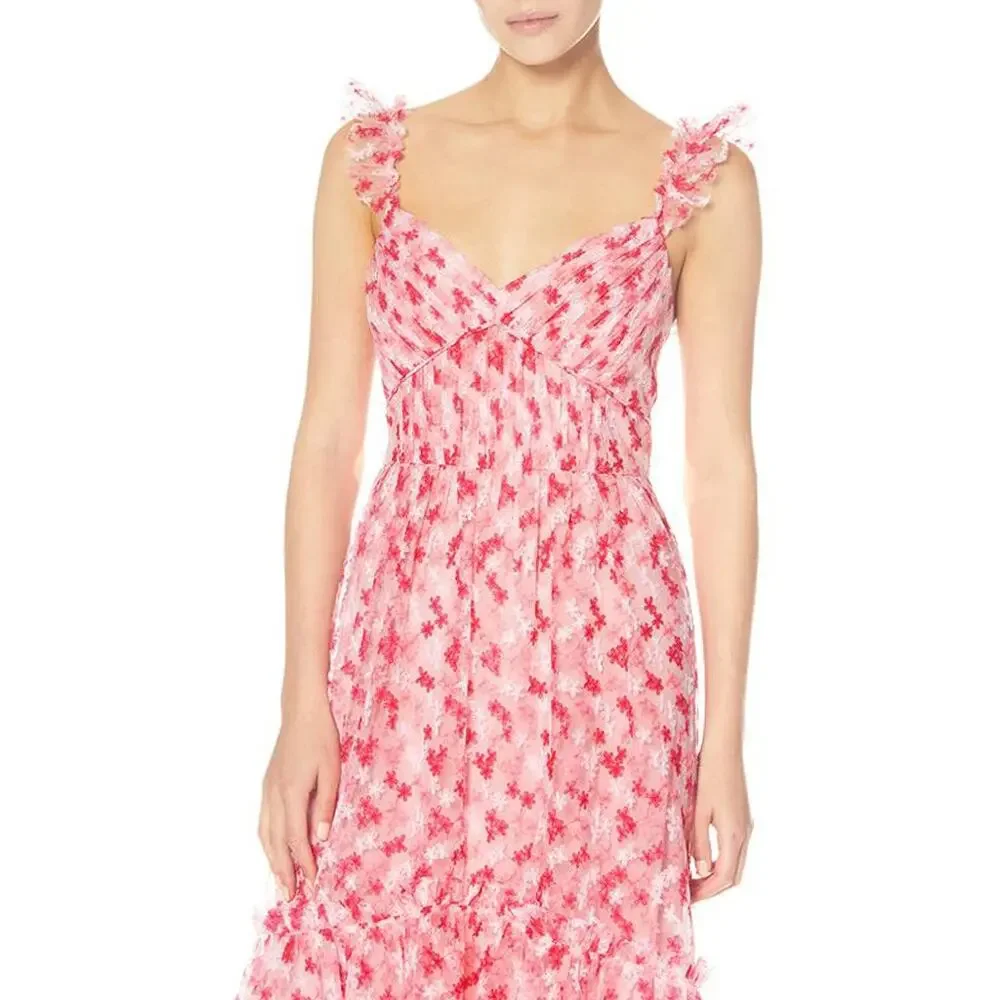 Monique Lhuillier Floral Embroidered Mesh Midi Peony - Picture 5 of 13